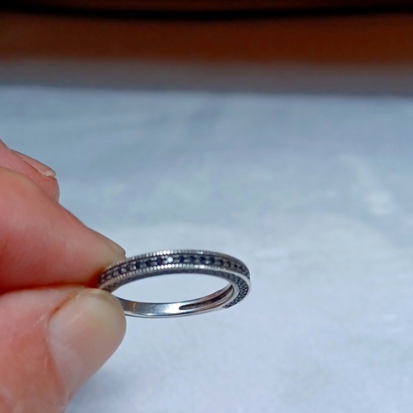 Sterling Silver 925 Black Onyx  Deep Ruby  Rhinestones Sz 7 - Picture 6 of 8